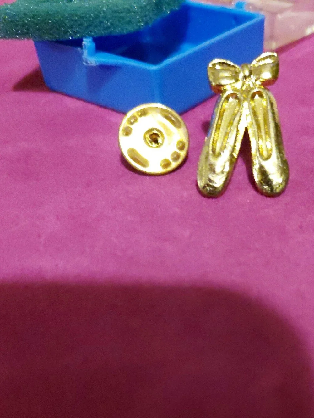 3 Vintage Ballet Slippers NWOT Chenille Pins Gold Tone Individual Cases Set Of 3